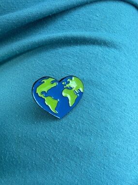 Heart Earth Enamel Pin - Blue & Lime Green